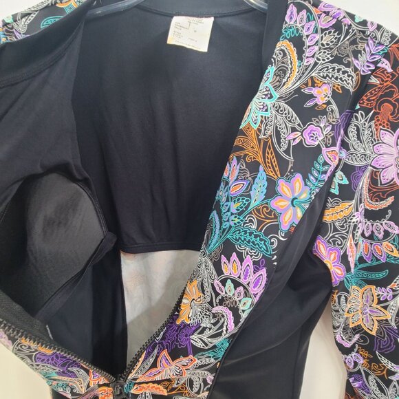 fit 4 u Sz 16  Long Sleeve Top Zip Up Swimwear Jacket Built in Bra 505252 Paisle - Picture 6 of 7